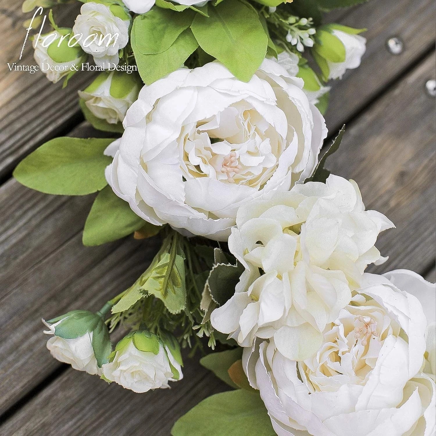 Artificial 20-Inch White Peony Hydrangea Wreath for Front Door Wall Decor