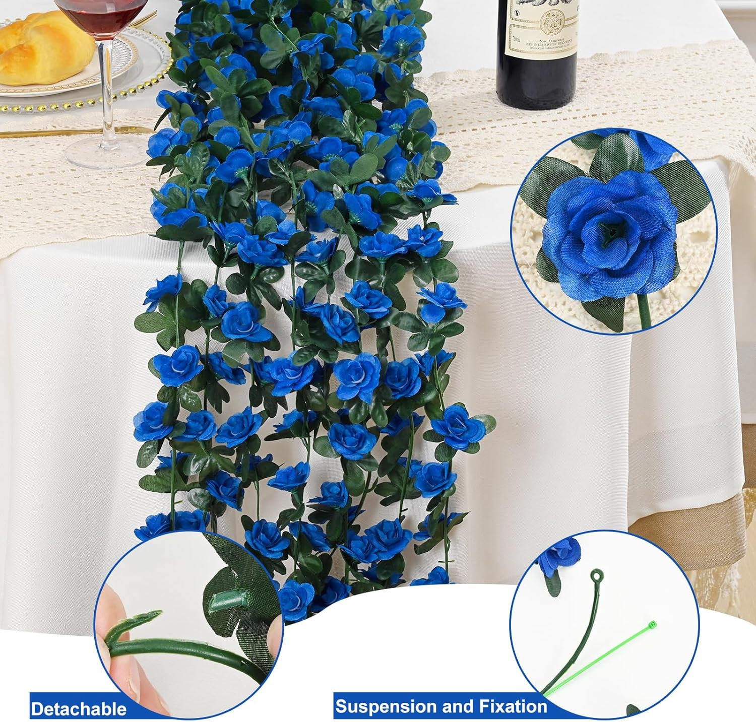 Flower Garland Rose Vines, 5 Strands 41Ft Flowers Vines for Bedroom, Rose Flower