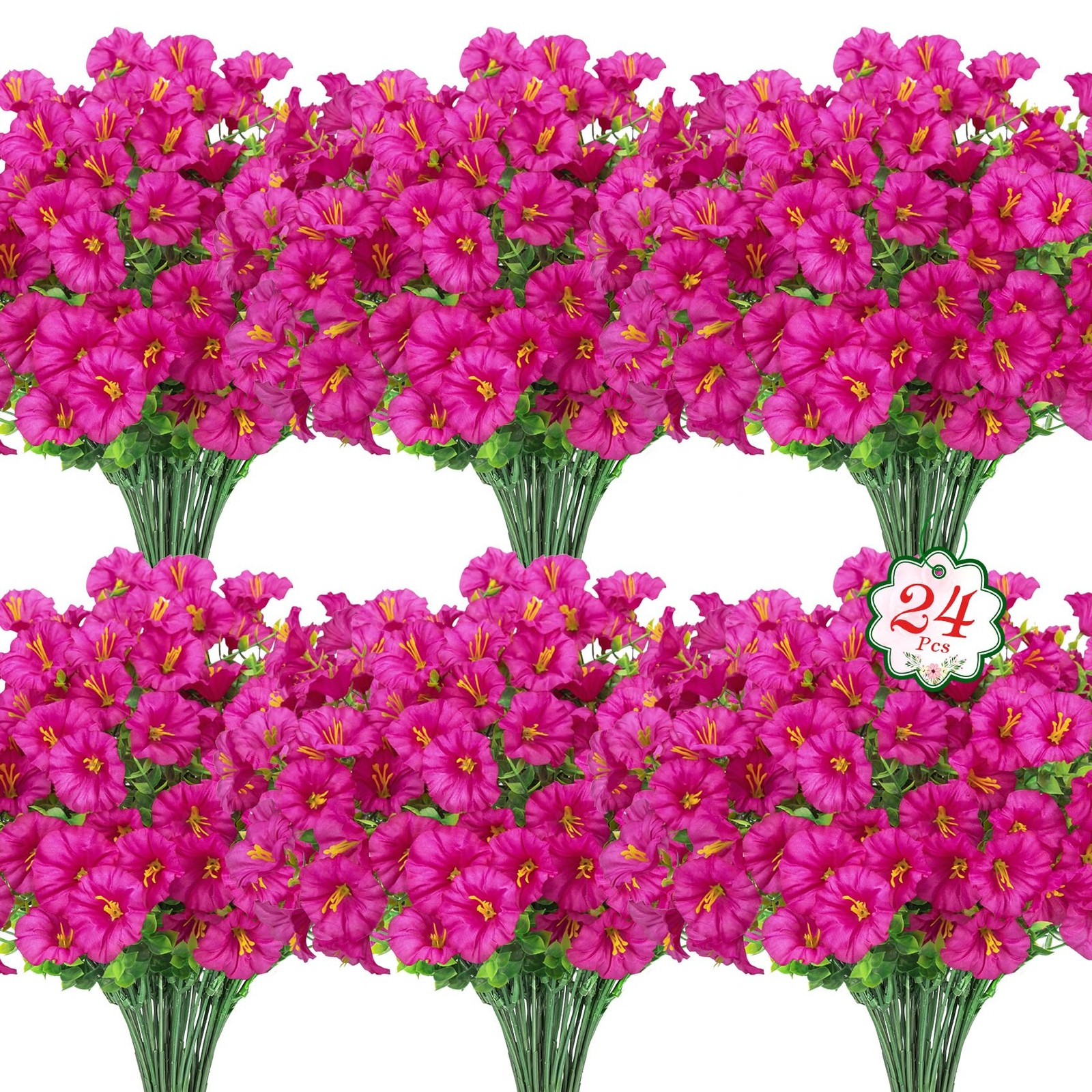 24 Bundles Artificial Flowers for Outdoors, Fake Silk Morning Glory Faux Euca…