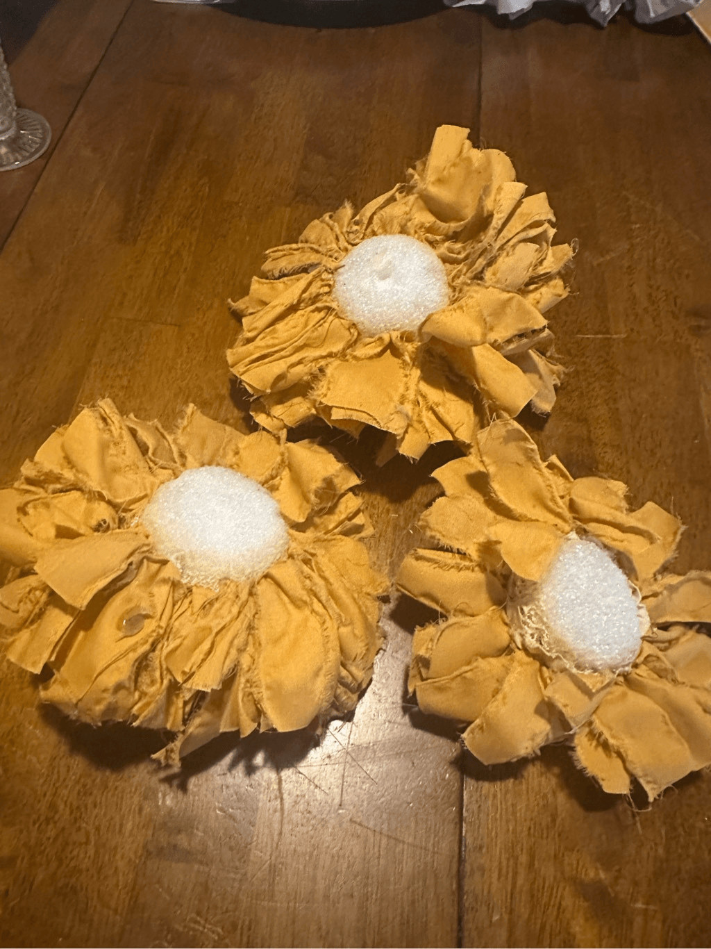 Vintage Handmade Yellow Sunflower Flower Decor Foam center Fabric Lot of 3