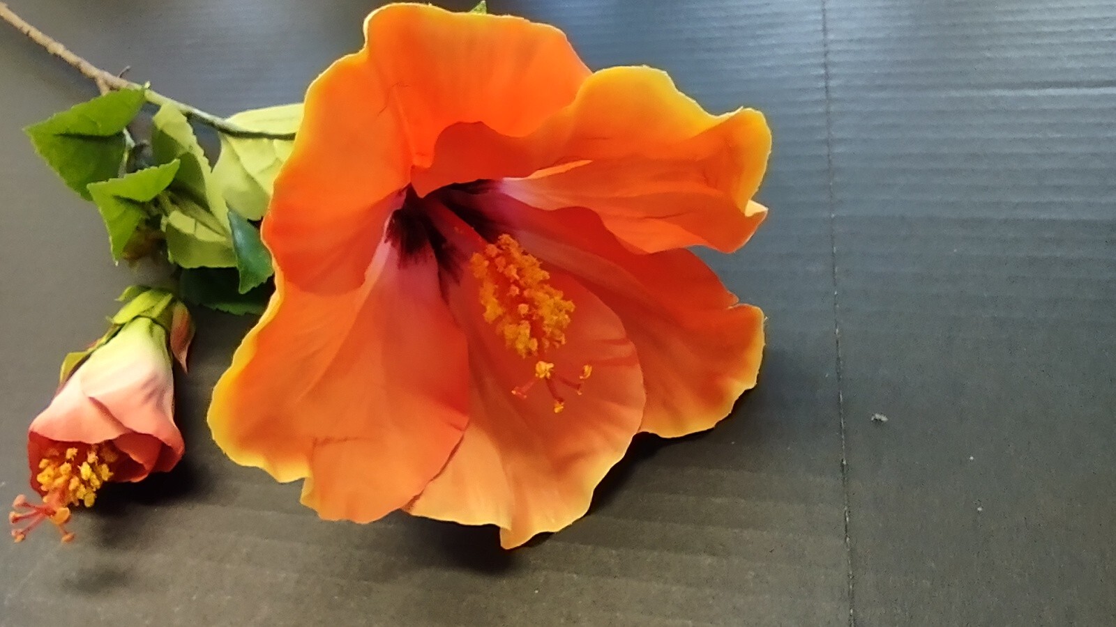 Large Orange Hibiscus stem silk flowers