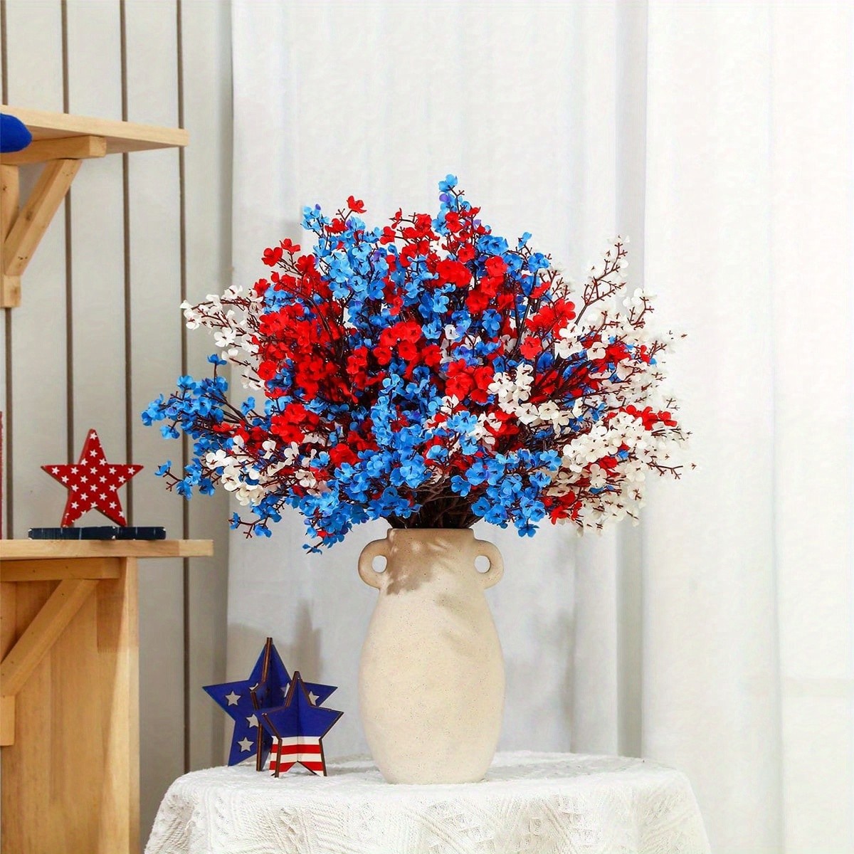 15pcs Artificial Flowers 20in Patriotic 4th of July Memorial Holiday Table Decor