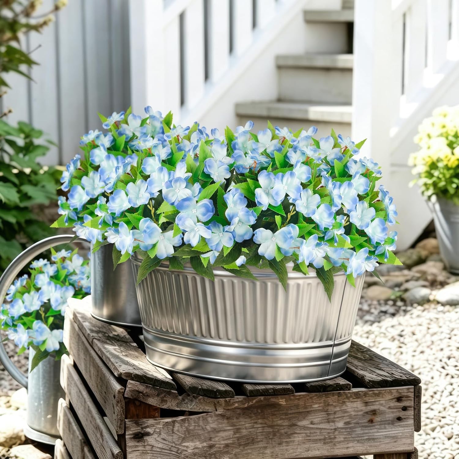 2 Pcs UV Resistant Blue Artificial Impatiens Flowers – Perfect for Outdoor Decor