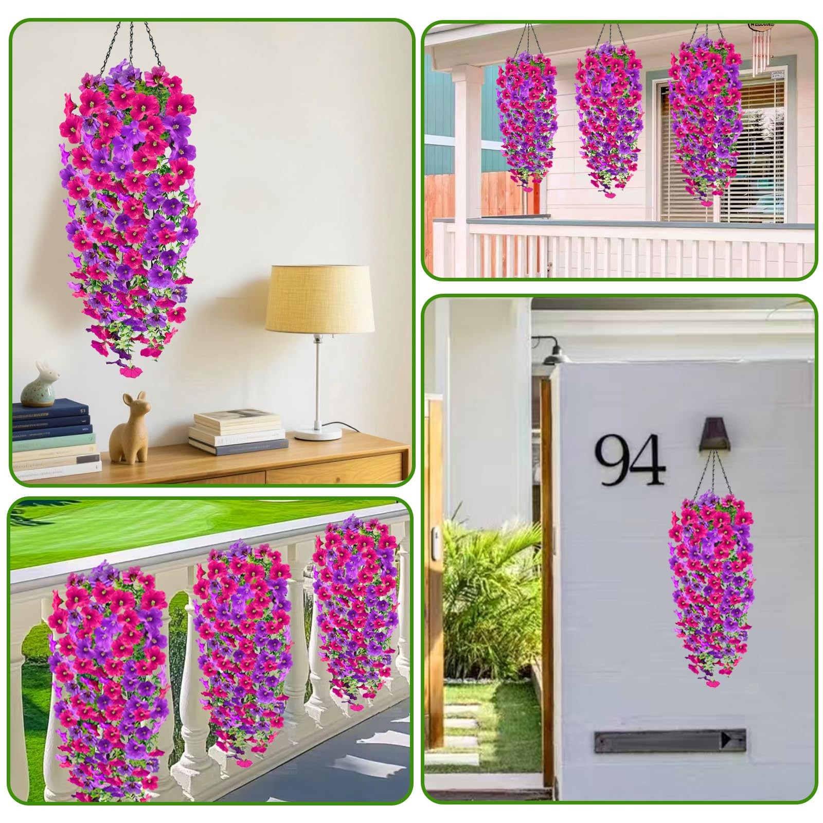 4PCS Artificial Hanging Flowers for Outdoors Summer Decoration, Upgrade UV Re…
