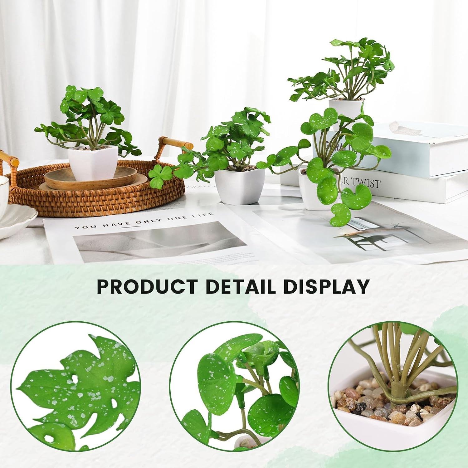 6Pcs 4.5″ Small Fake Plants Potted Artificial Faux Greenery Table Decor