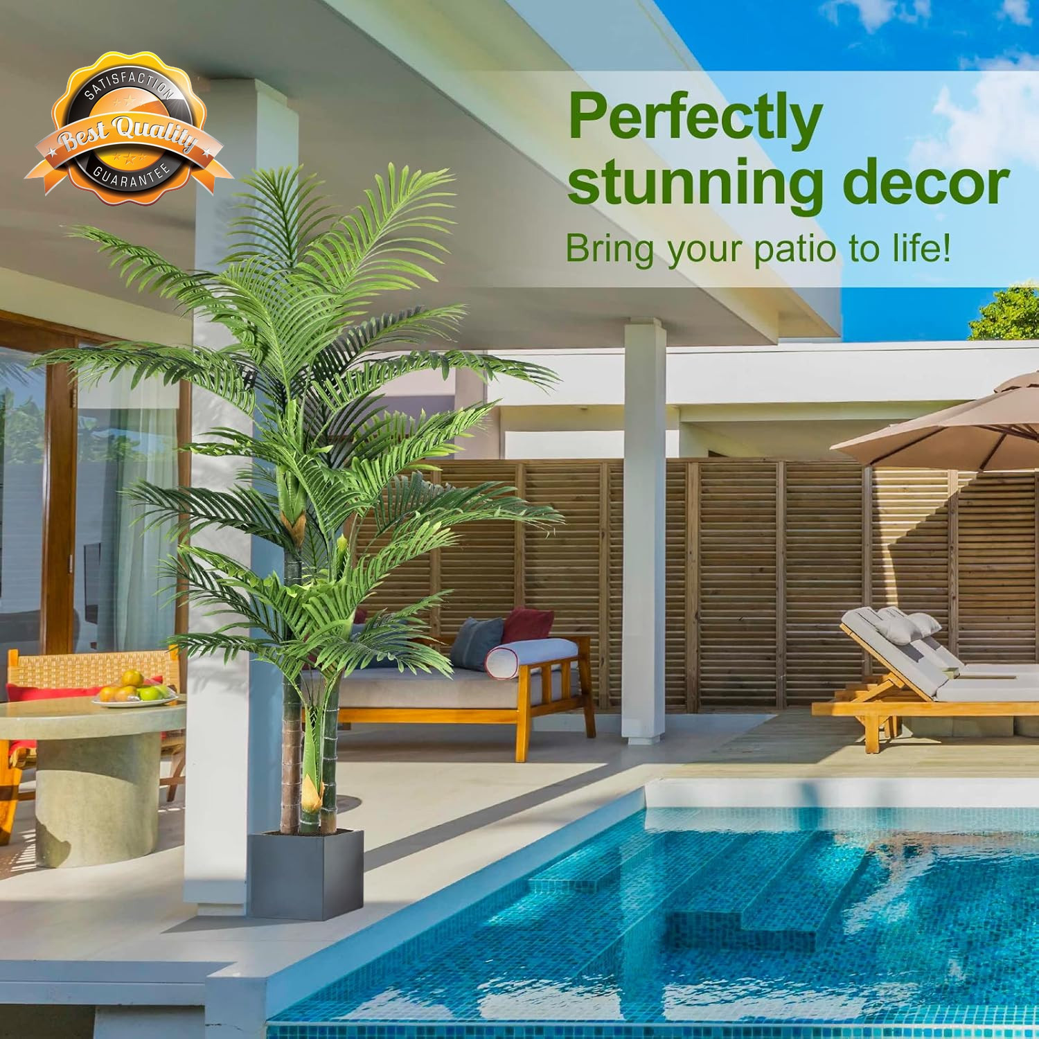6Ft Artificial Golden Cane Palm Tree Set of 2 UV Resistant Indoor Pot