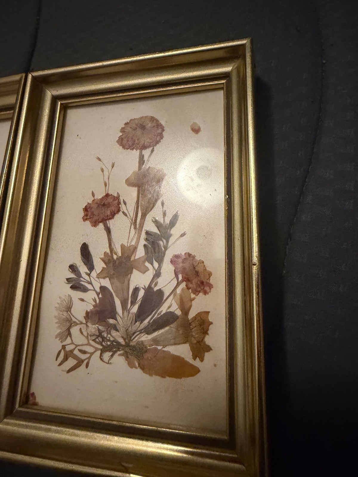 Set 3 Vintage Reichlin Switzerland Dried Flower Arrangements Gold Picture Frame