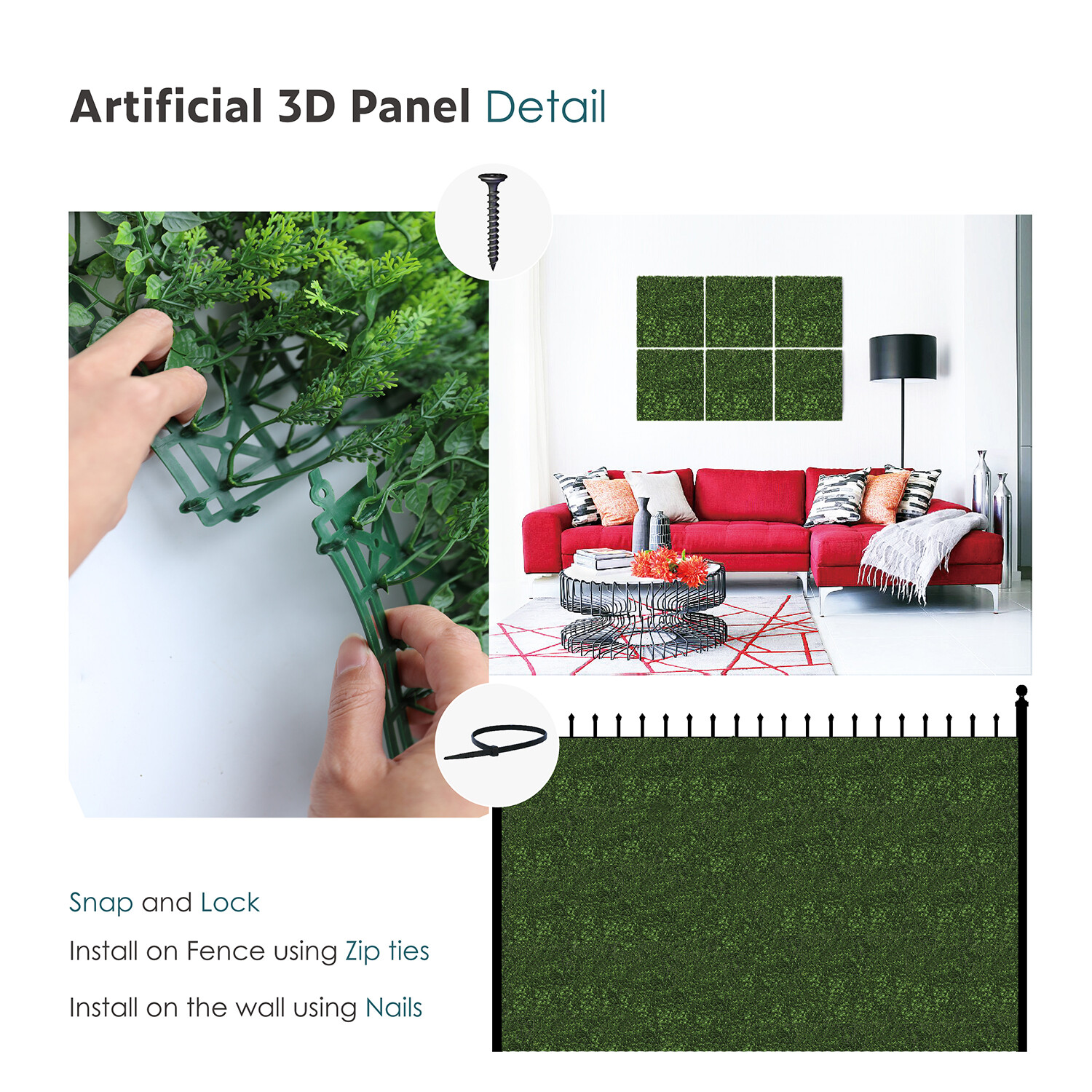 20″x20″ Artificial Faux 3D Mixed Panel Leaf Privacy Fence Screen Decor Hedge #4