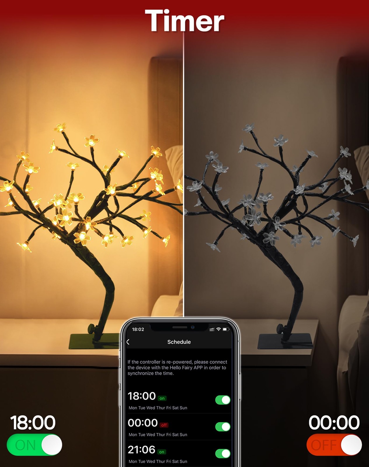 Smart RGB LED Cherry Blossom Tree 16 Inch Bonsai 40 LED App Control Sync
