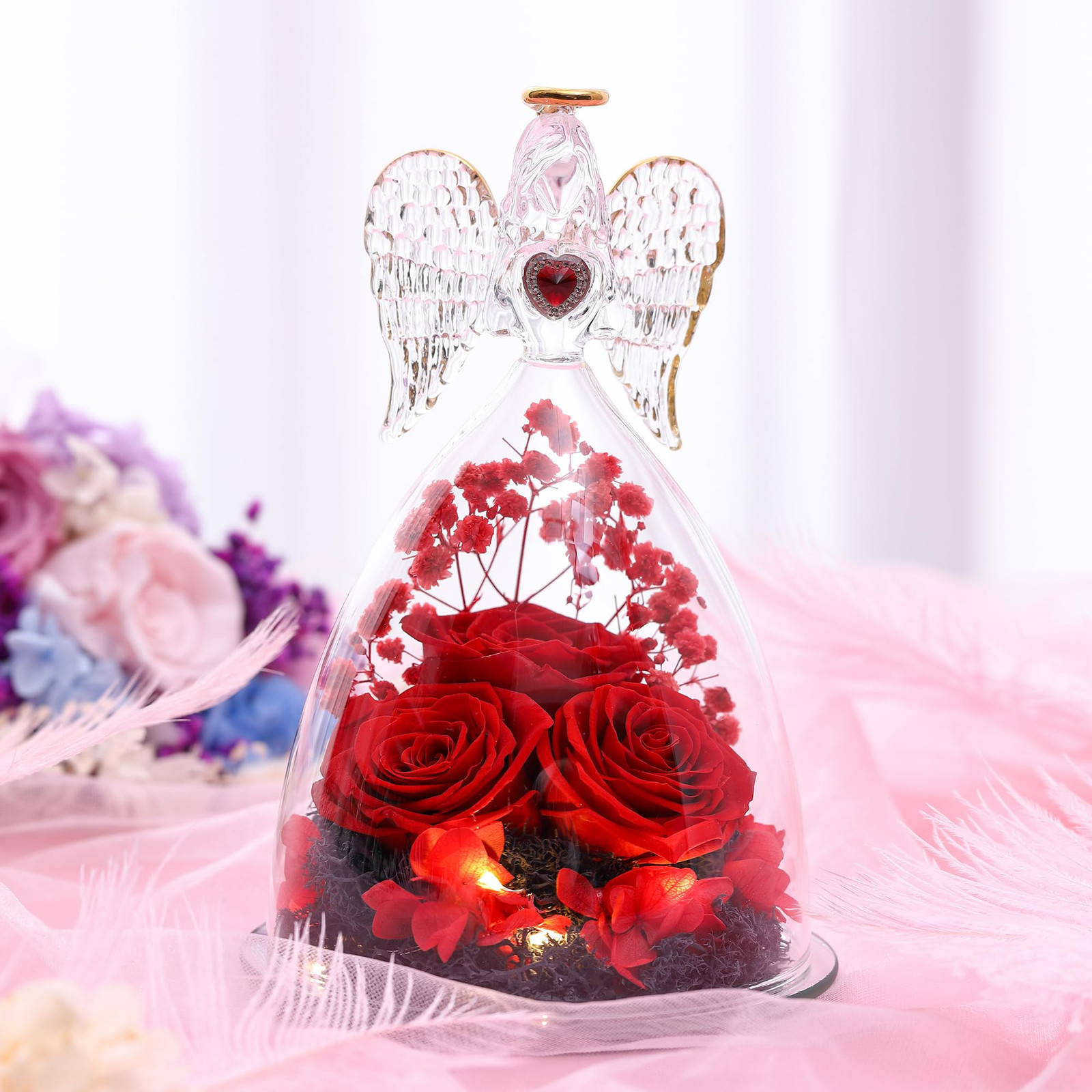 Mothers Day Rose Gifts for Women, Large Angel Figurines with Real Roses, Pres…