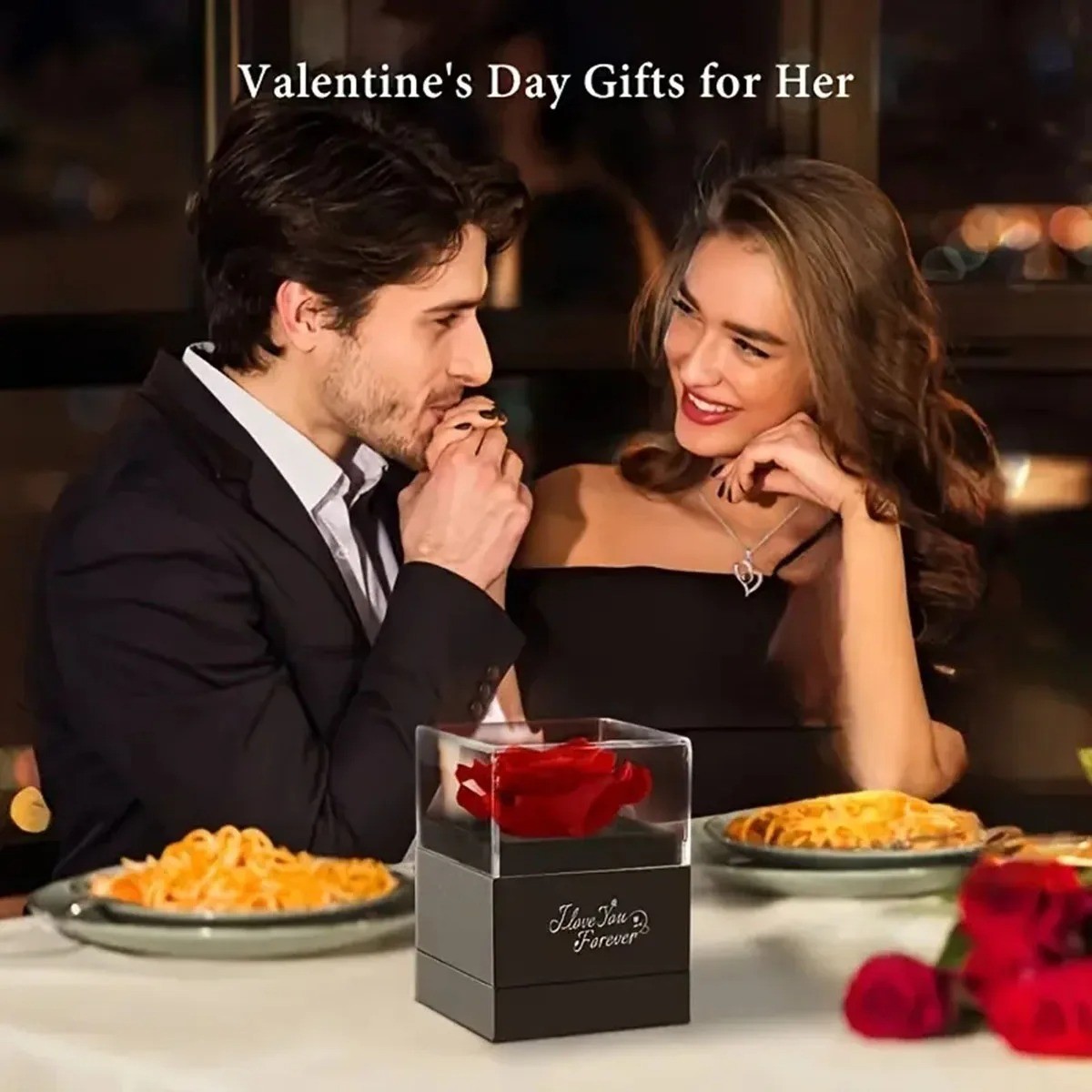 1set Heart Rose Necklace Gift Box for Women Wife Mom Valentine Birthday Present