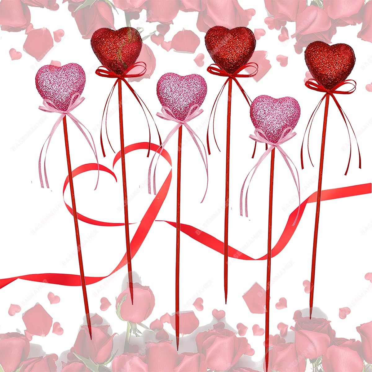12Pcs Valentine’s Day Glitter Red Pink Puffy Heart Picks Foam Heart Picks Spa…