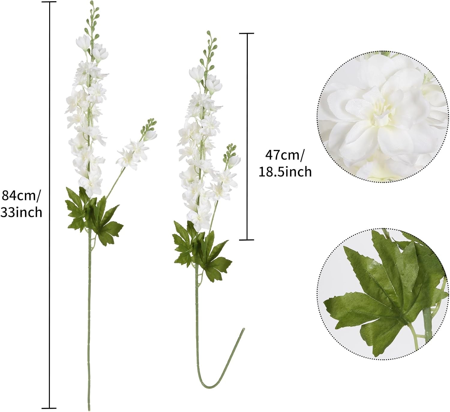 6PCS White Artificial Delphinium Flowers 33″ Long Stems White Flowers Larkspur