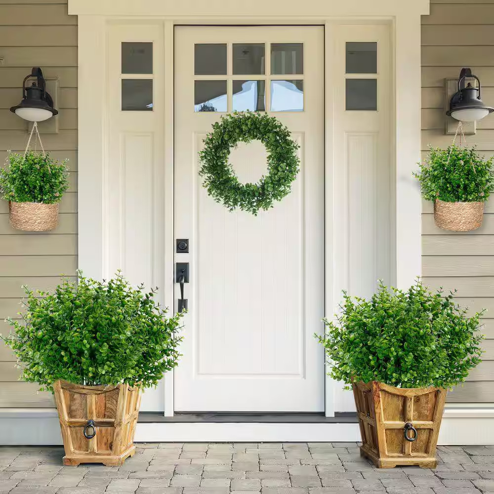 14 In. Green Artificial Flowers, 12 Bundles UV Resistant Boxwood Shrubs Artifici