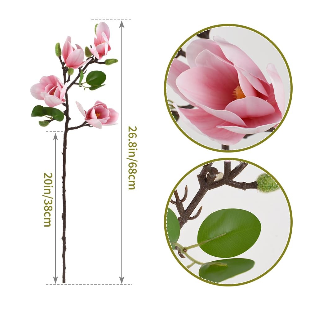 3pcs Artificial Magnolia Flowers, Fake Silk Magnolia Flower Real Touch Branch…