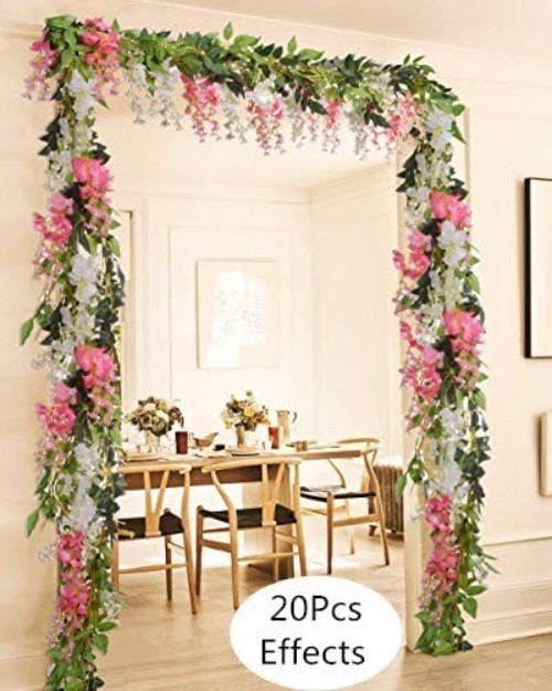 Artificial Wisteria Garland Silk Flowers 6.6Ft 4-Pack Wedding Garden Decor