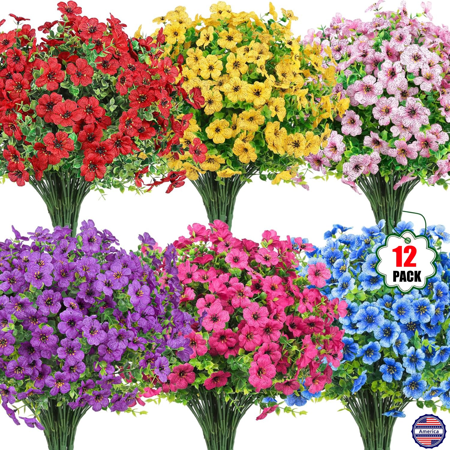 6-12 Bundles Artificial Flowers for Outdoors Decoration, Faux Plants Fake Silk