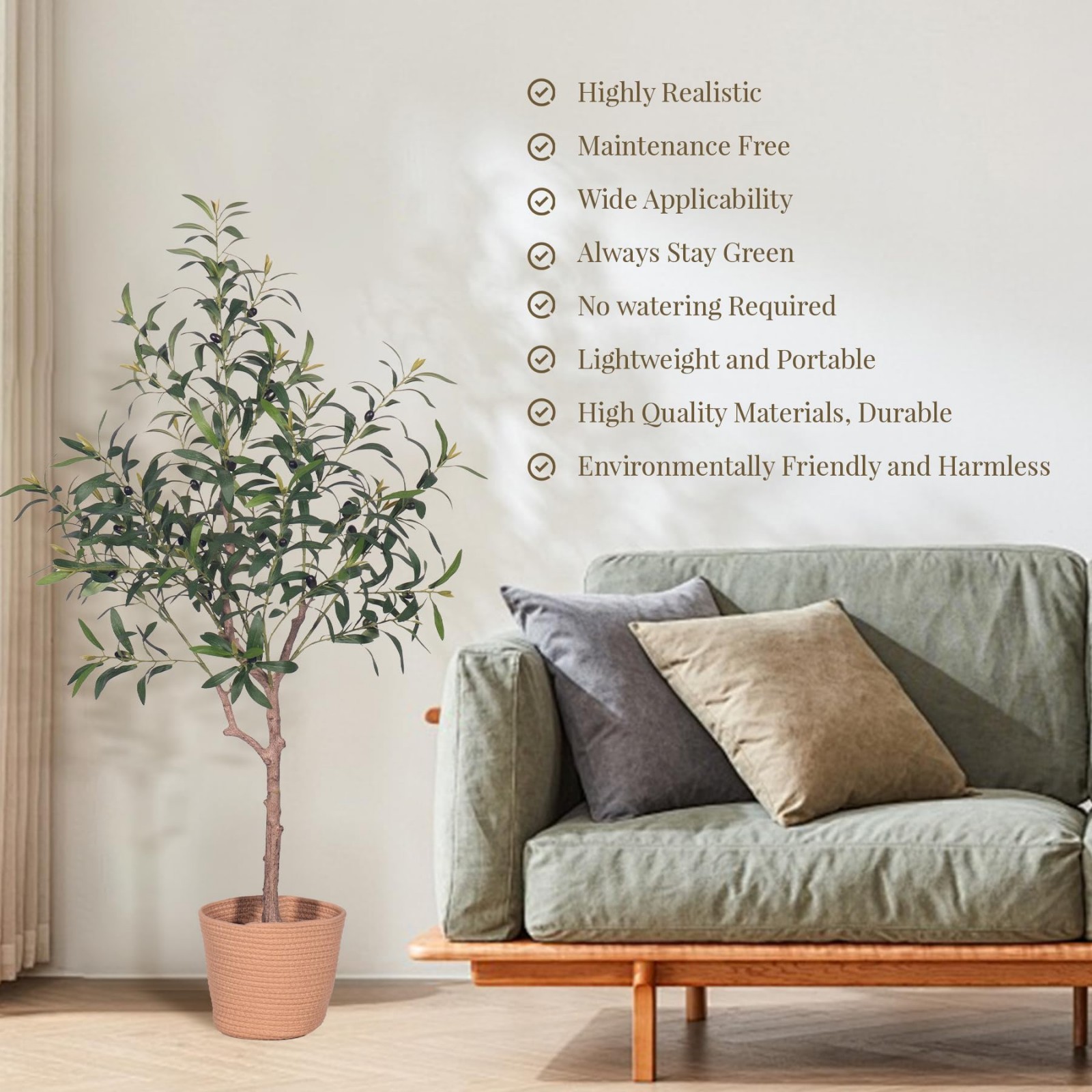 4FT Artificial Olive Tree – Realistic Mediterranean Silk Plant, Lifelike Home De