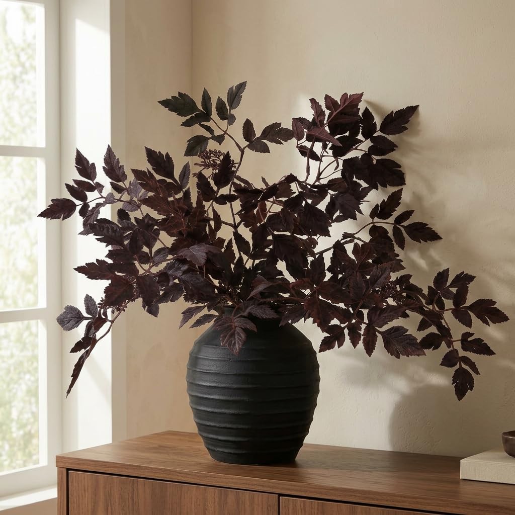 Fall Decorations Fall Stems for Vase, Set of 3 Faux Plum Burgundy Branches, 2…