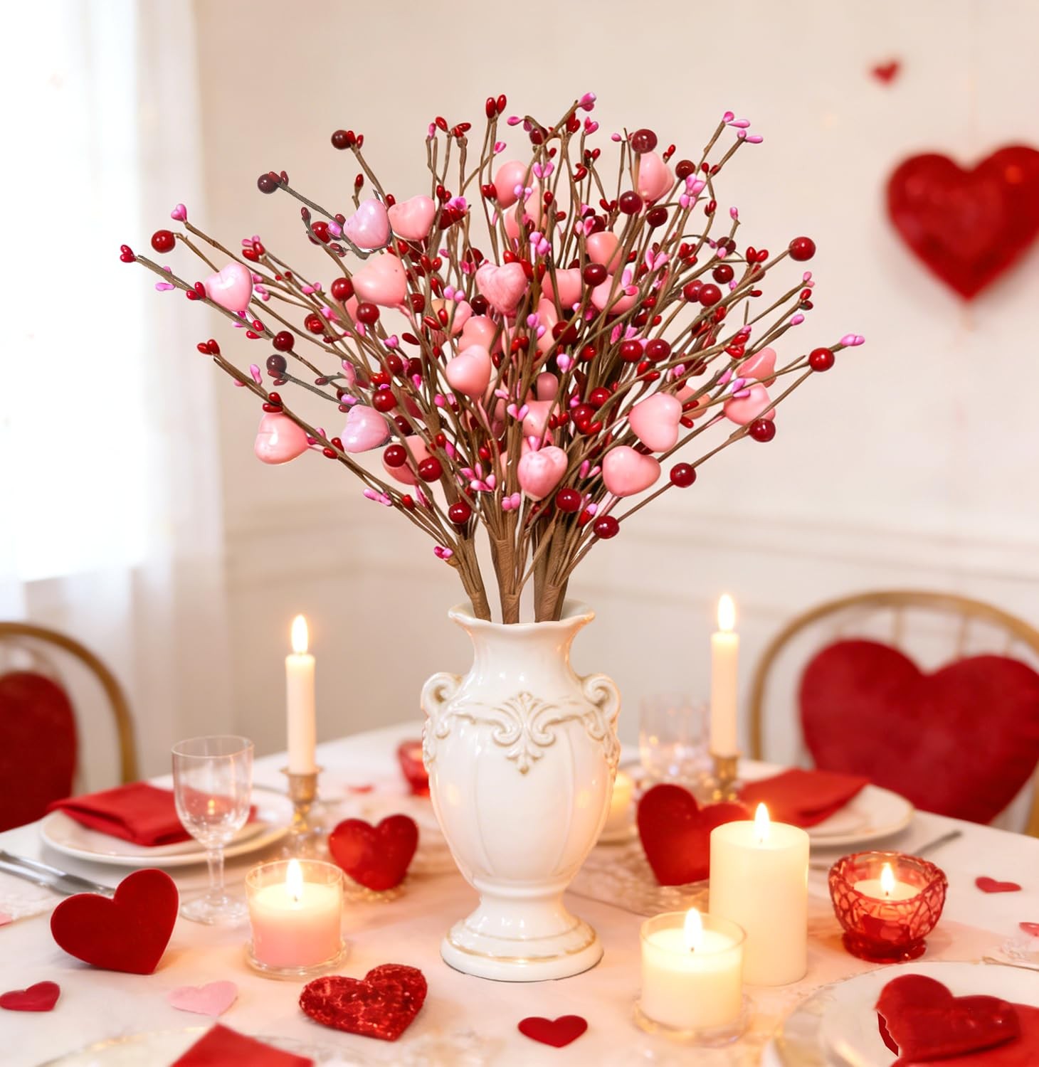 Mother’s Day Decoration Pink Heart Picks Floral Gifts for Mom Birthday Table …