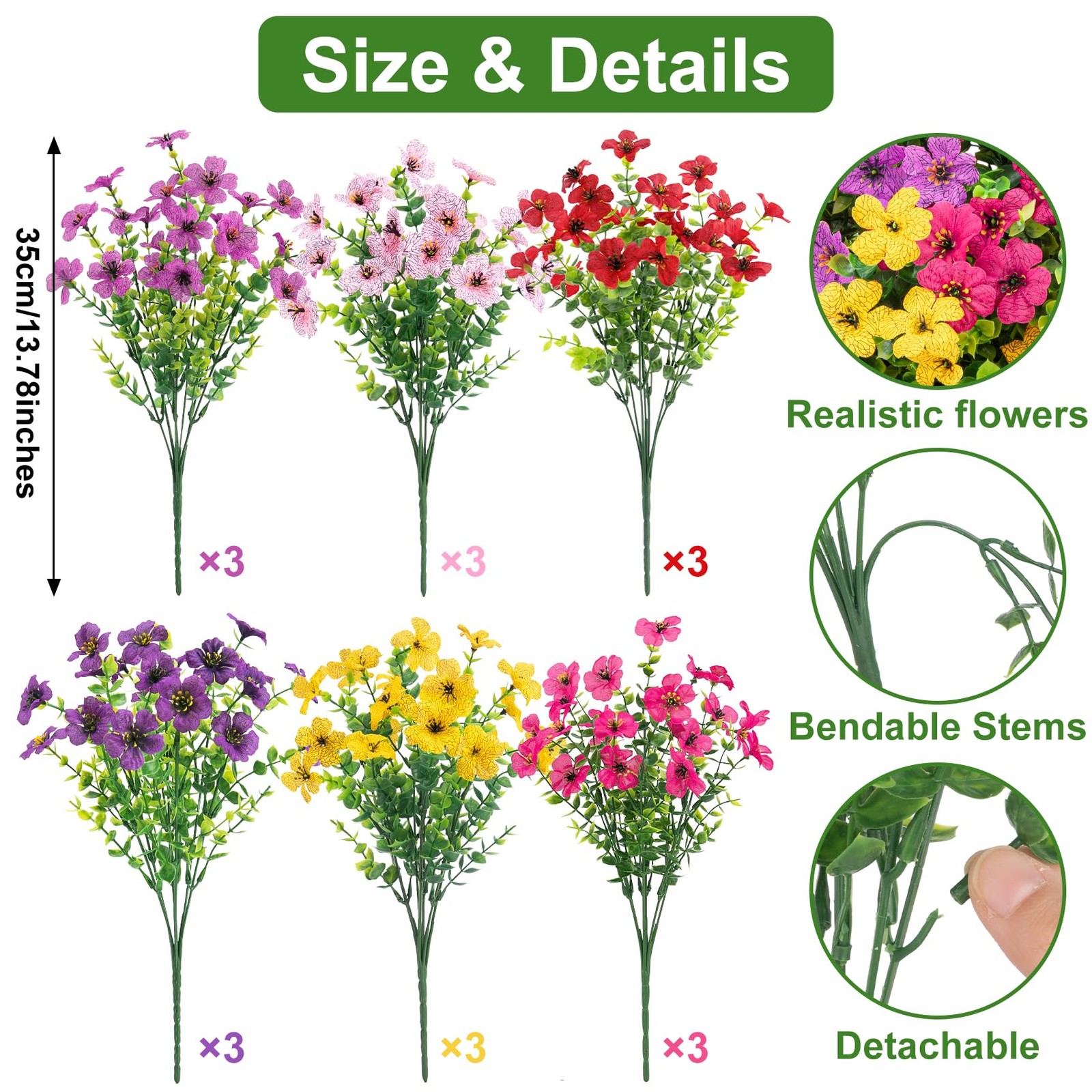 Artificial Flowers for Outdoors, UV Resistant Silk Fake Daisy Flowers with Eu…