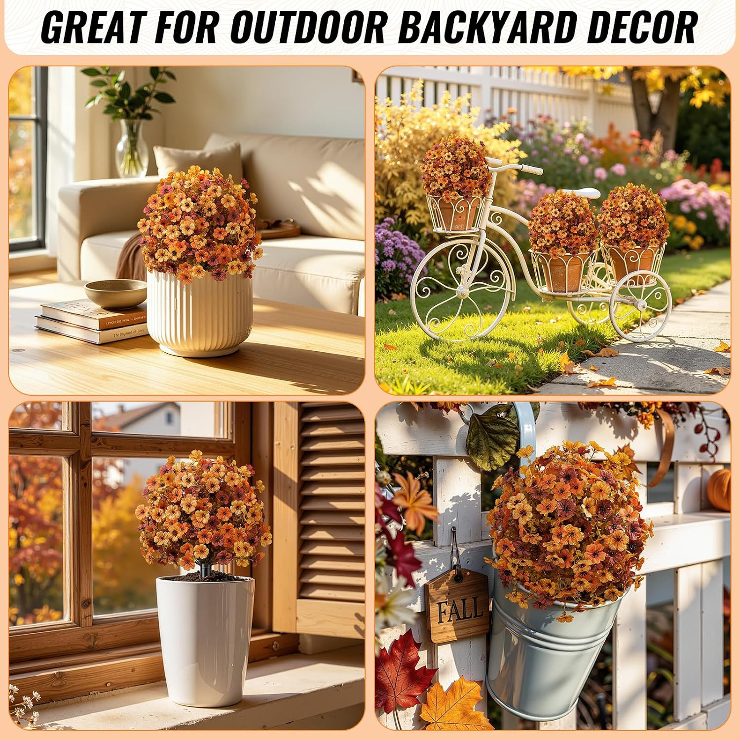 2Pcs 20″ Artificial Topiary Ball Flowers for Outdoors Planters, Fall