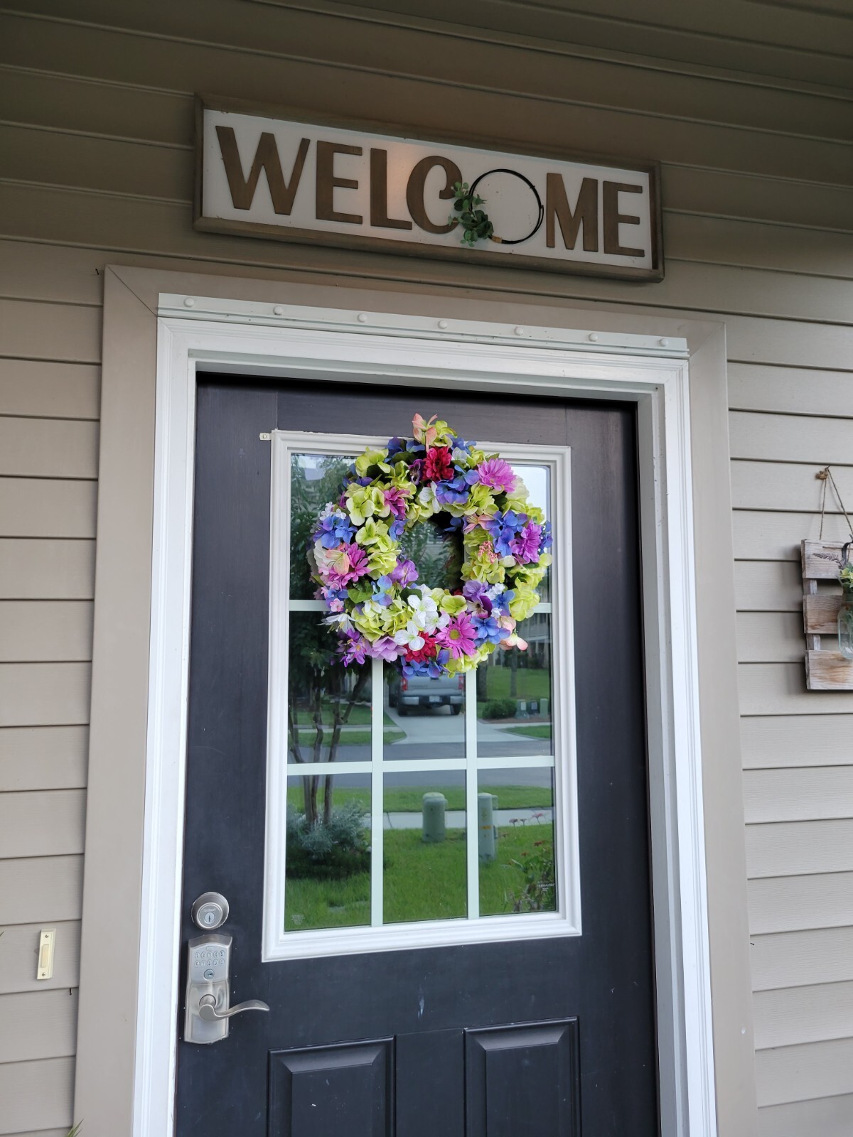 FLORAL one of a kind WREATH flowers Decor Front Door 16″ purple blue pink green