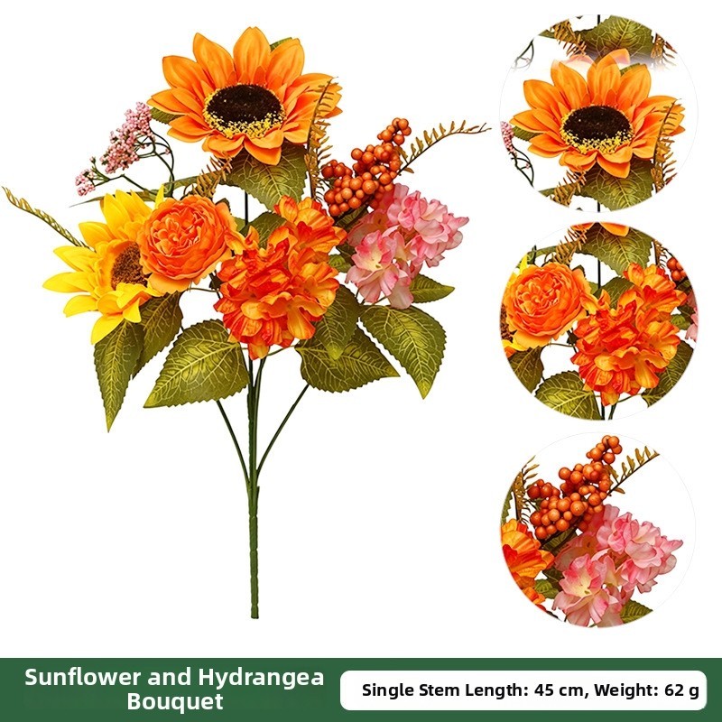 45cm Artificial Floral Bouquet with Sunflowers Red Dahlias and Berries