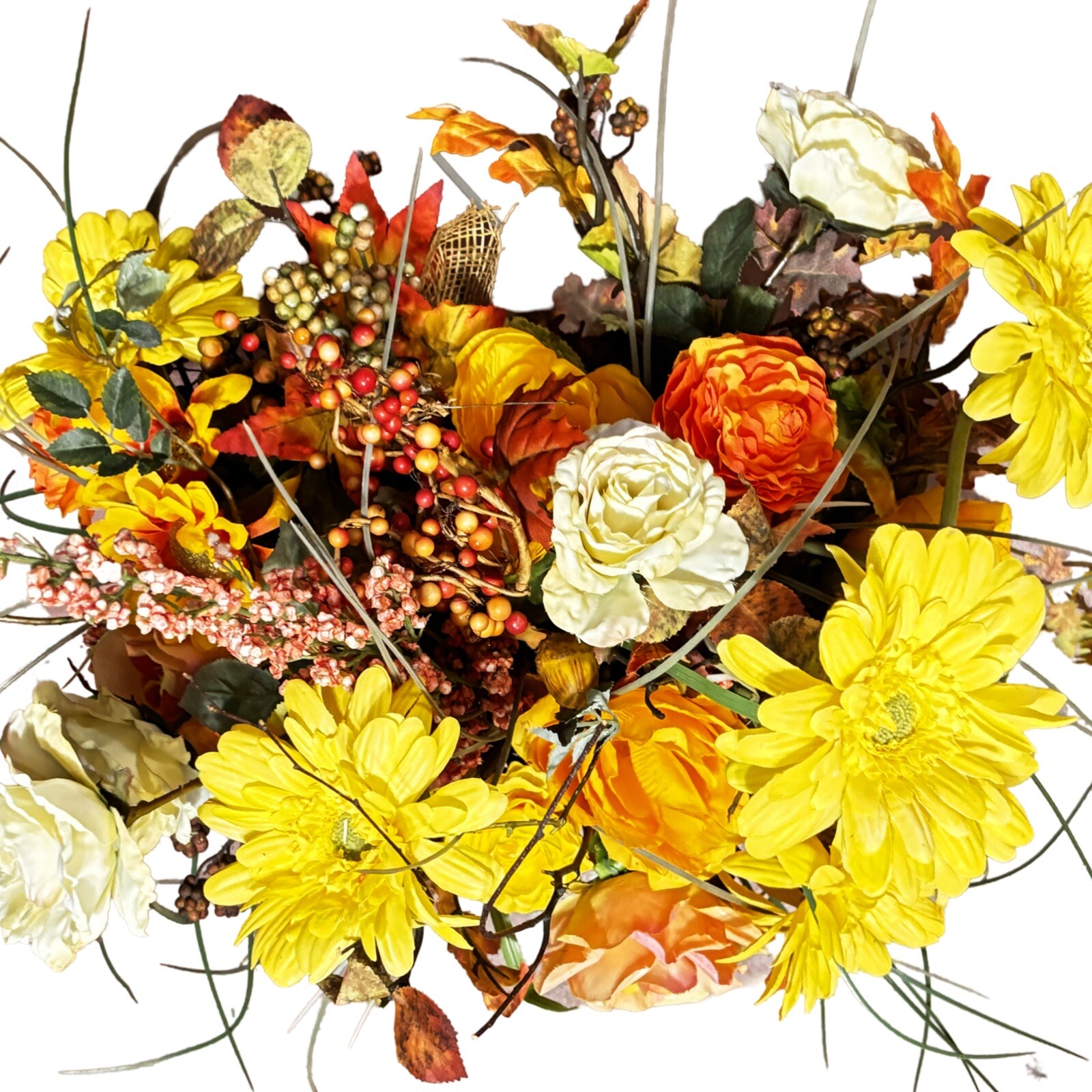 Fall Silk Flower Arrangement Preowned Orange/Gold/Green Centerpiece