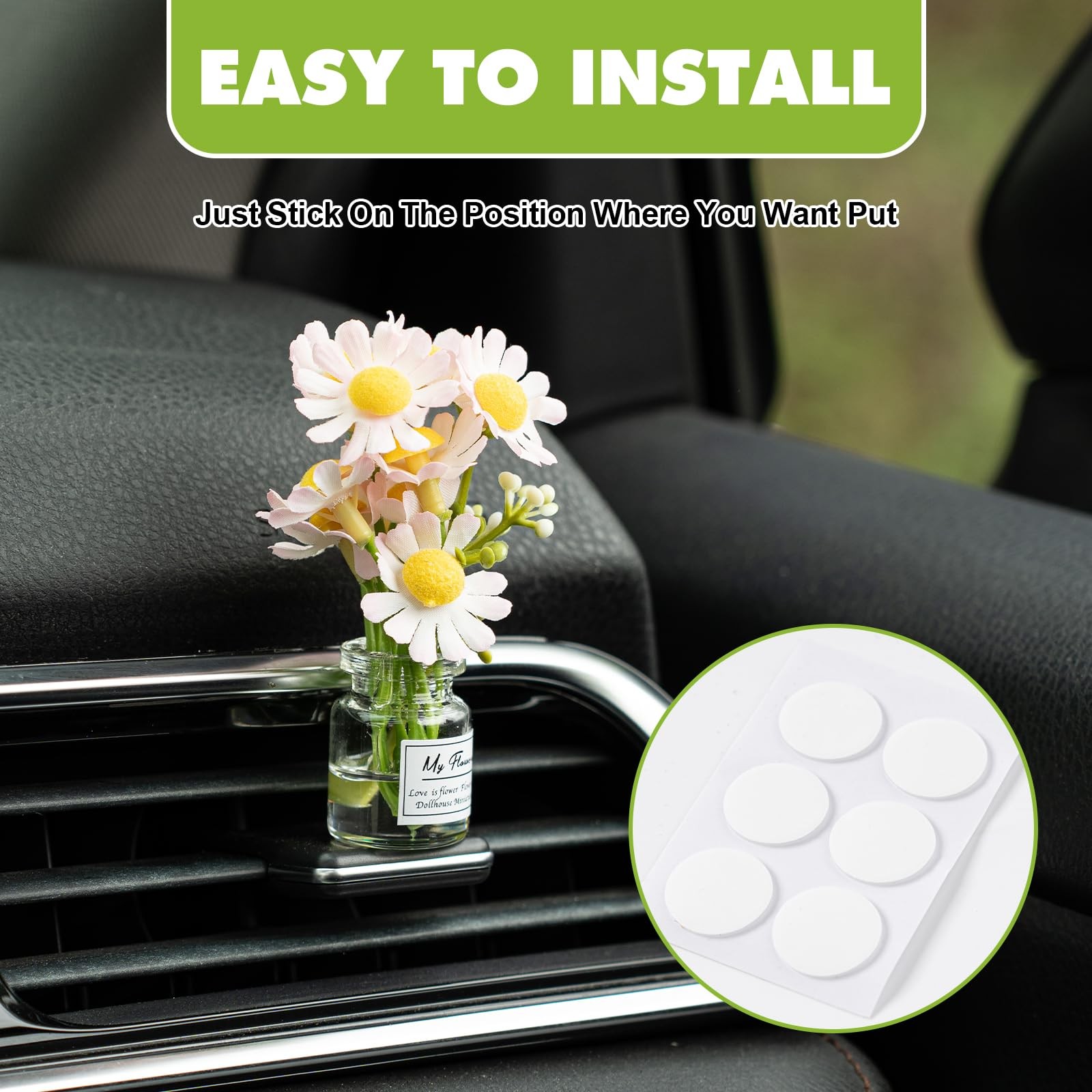 Daisy Flower Car Dashboard Decorations Vase Aesthetic Accessories 3 PCS