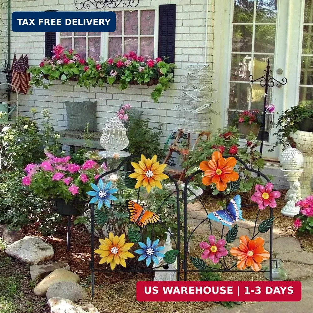hogardeck Garden Decor for Outside, Set of 2 Metal Fence Decorative Garden Stake