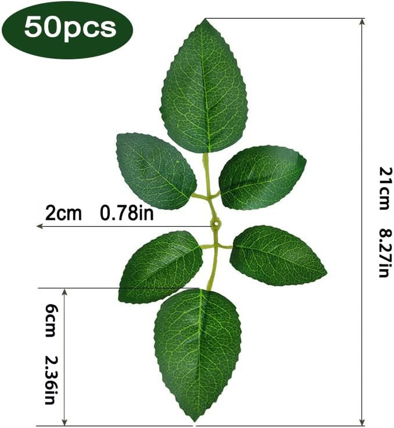 50 Pcs Artificial Green Leaves Bulk Silk Greenery Fake Rose Flower Leaves for DI