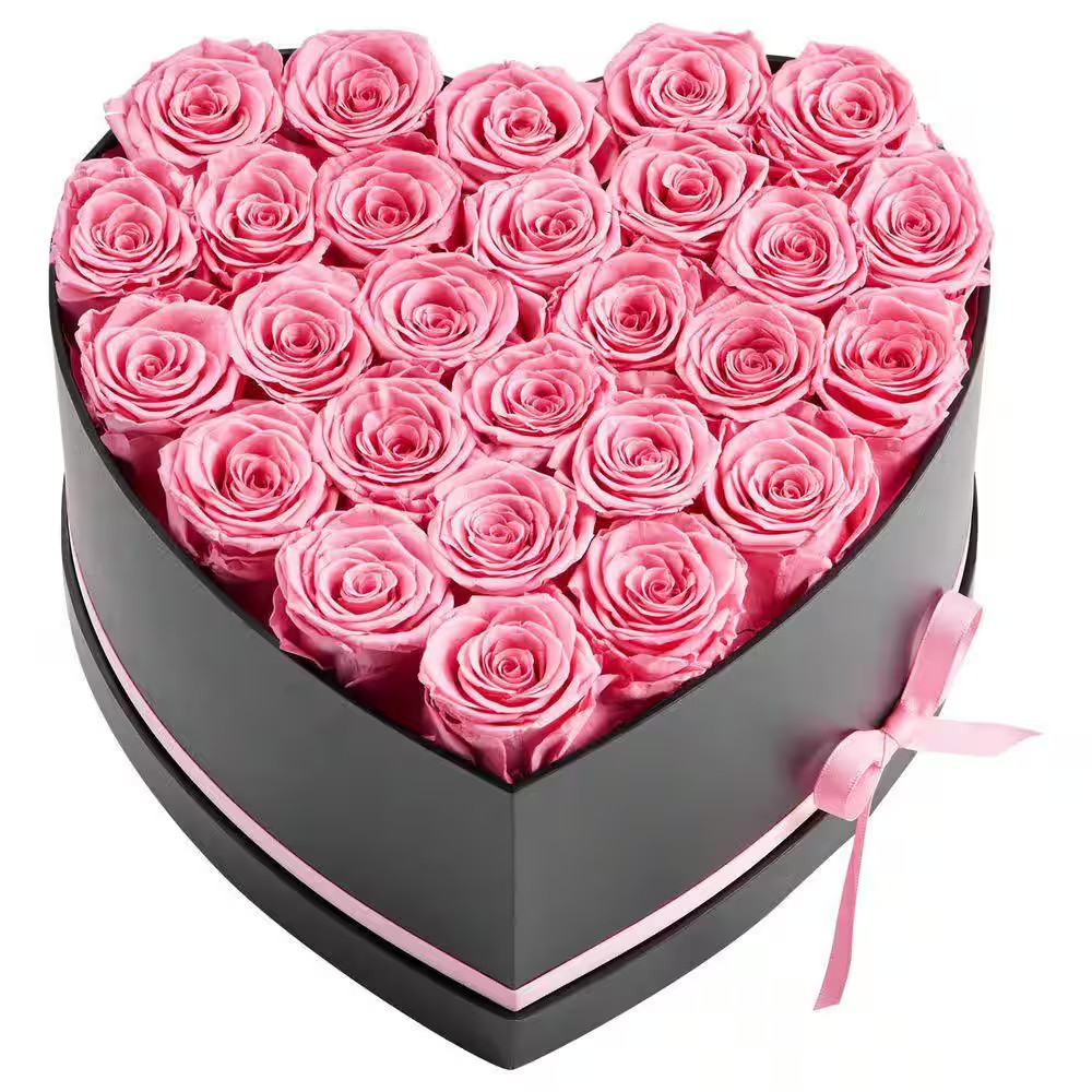 Artificial Forever Flowers 27-Preserved Roses in a Heart Shape Box, 5.51 In. H E