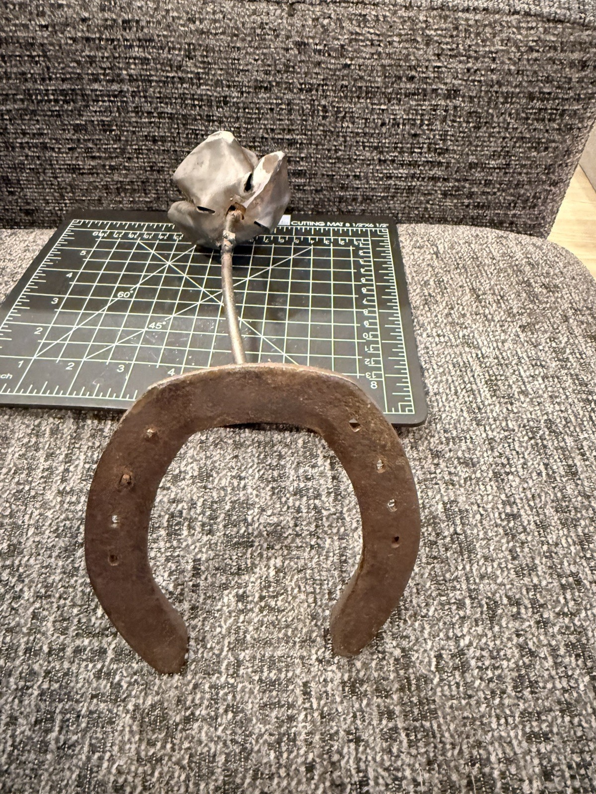 Handcrafted Custom Welded Metal Single Rose on Horseshoe