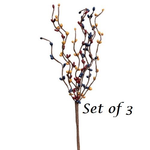 NEW FARMHOUSE Pip Berry Picks Stems Burgundy Navy Tan 3 pc Crafts Primitive 12″