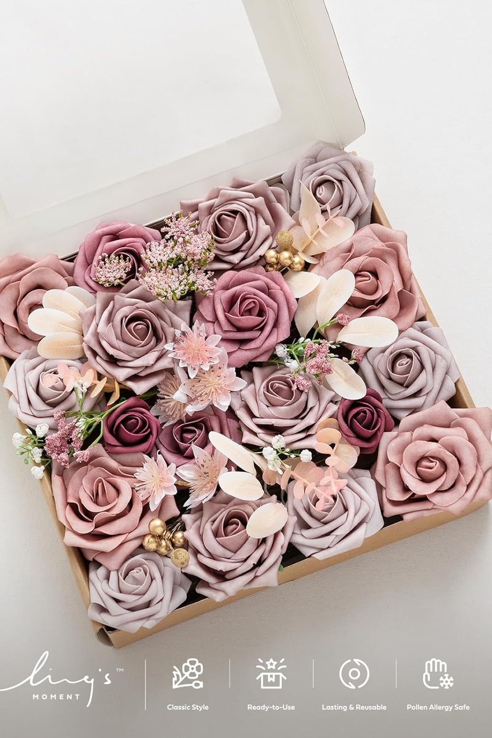 Grand Dusty Rose Faux Flower Box for Elegant Wedding Centerpieces & Bouquets