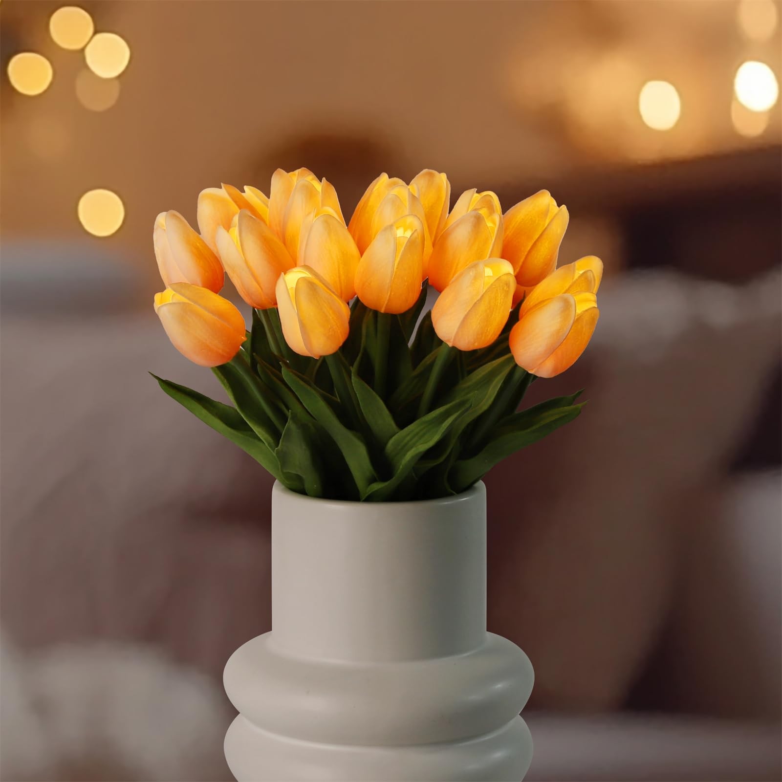 20 PCS Tulip Lamp Artificial Floral Night Light LED Flower Bouquet Orange New