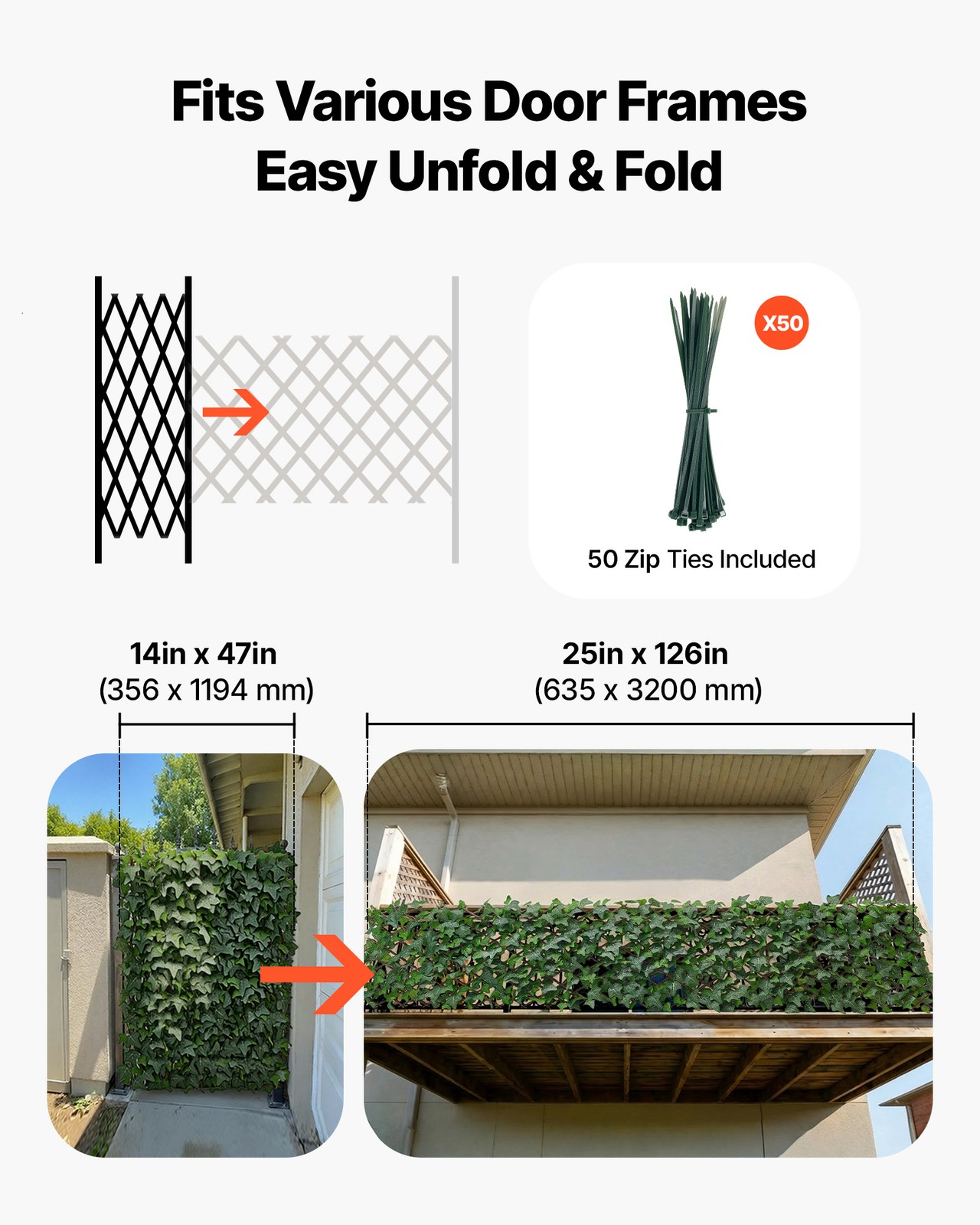 VEVOR Expandable Fence Privacy Screen 25 x 126 in Artificial Plant Wall Patio