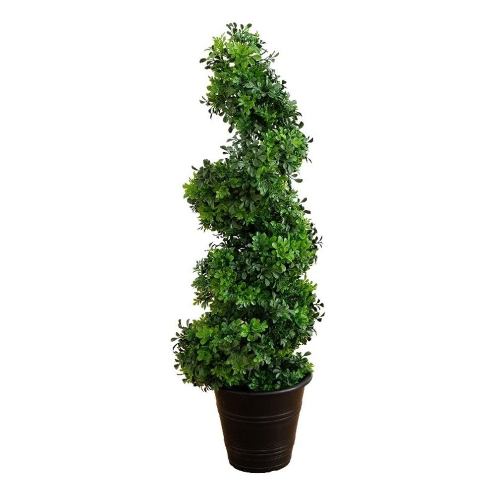 Nearly Natural 3ft UV Resistant Boxwood Spiral Topiary Tree in Planter in Green