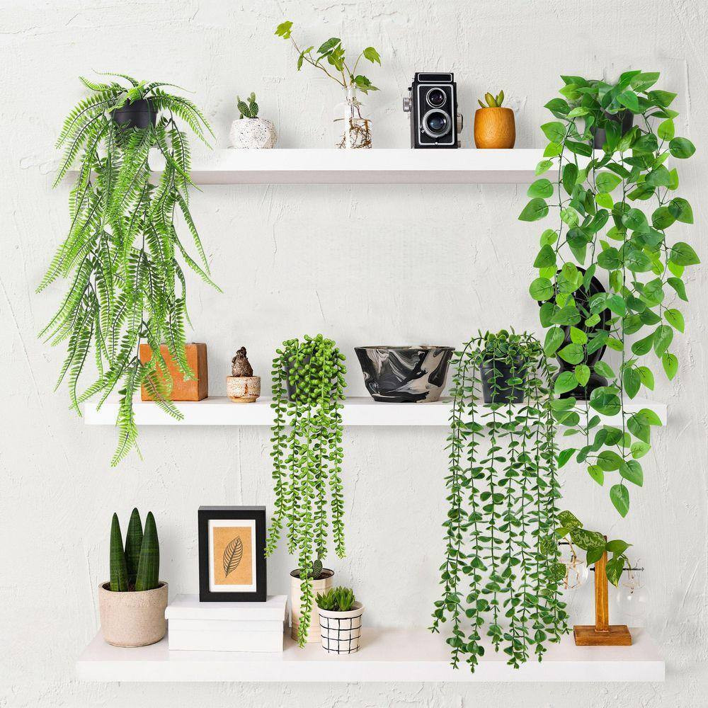 34 In. X 7.5 In. Green Artificial Hanging Plants Wall Sign Set with Plastic Mate