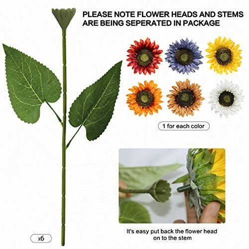 Artificial Sunflowers 6 Pack 20 Inch Silk Stem Bouquet Bendable Wire DIY Vase