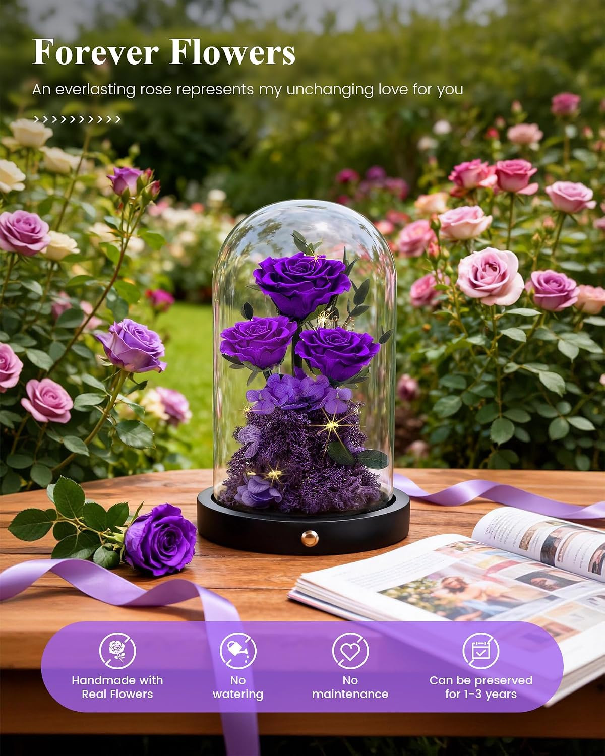 Agrul Birthday Gifts for Women Forever Preserved Flowers Roses in Glass Dome Ann