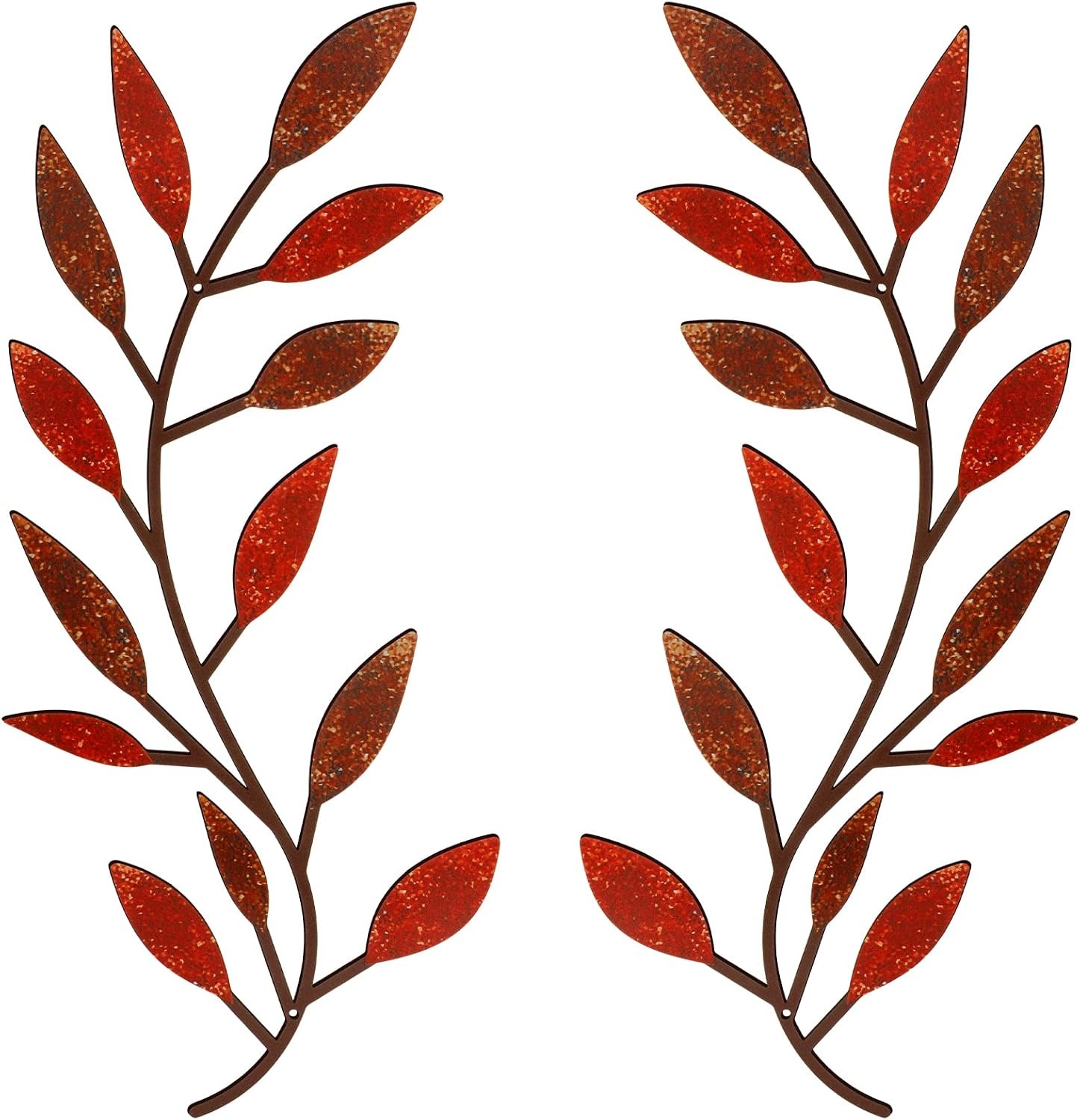 2-Pack Metal Tree Leaf Wall Art, Vintage Brown Olive Branch Vine Wall Decor
