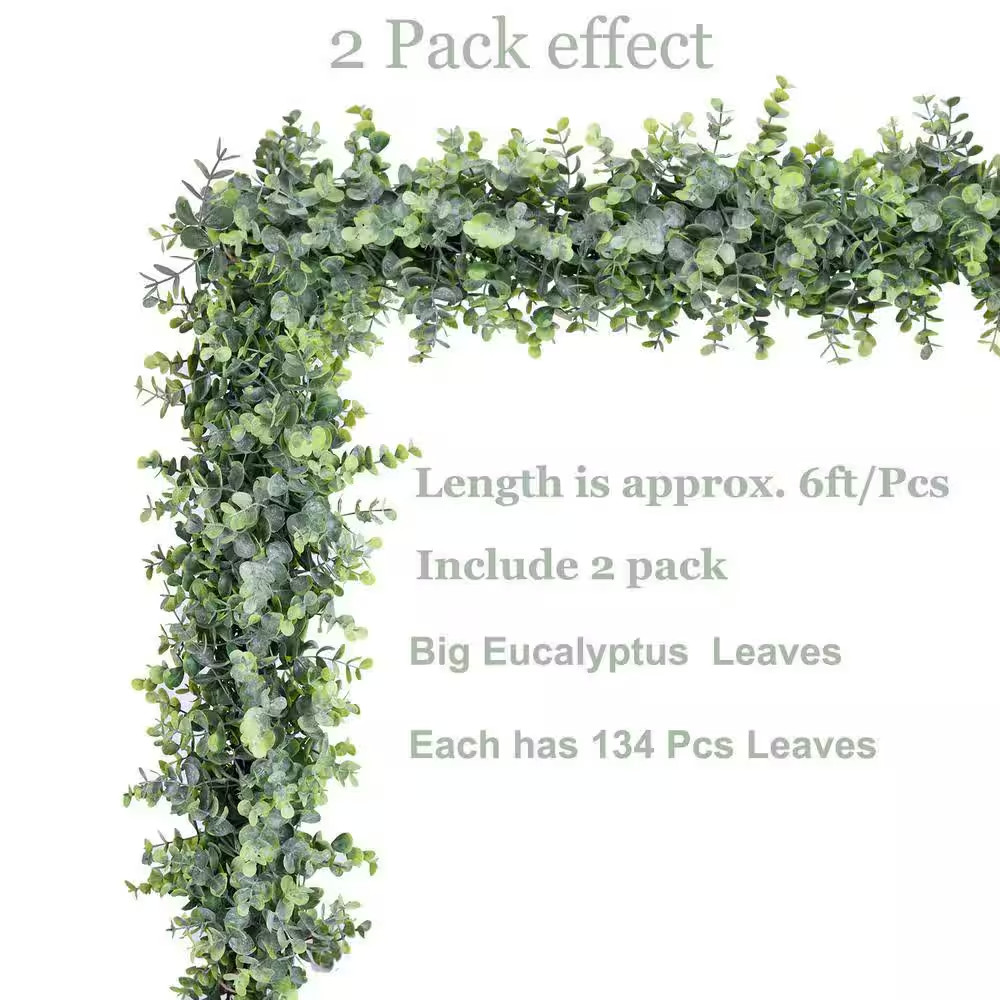 72 In. Green Artificial Vines Hanging Eucalyptus Leaves Garland for Wedding Back