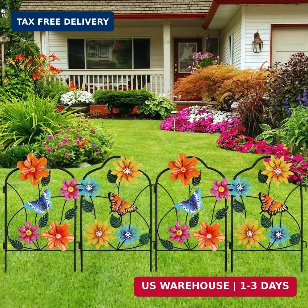 hogardeck Garden Decor for Outside, Set of 2 Metal Fence Decorative Garden Stake