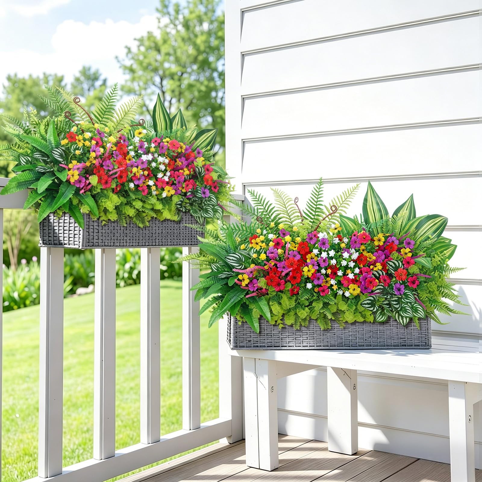 24 Bunches Artificial Plants Flowers for Outdoors UV Resistant Realistic Faux…