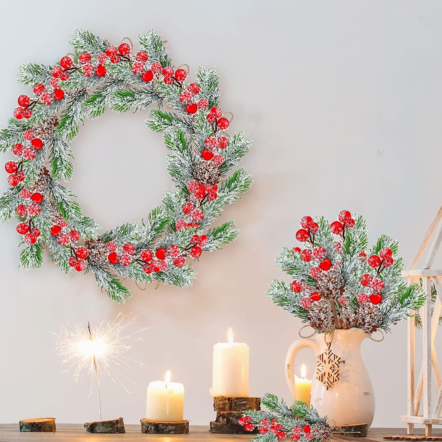 20× Christmas Artificial Pine Branch Cone Berry Holly Flower Pick Home Decor USA
