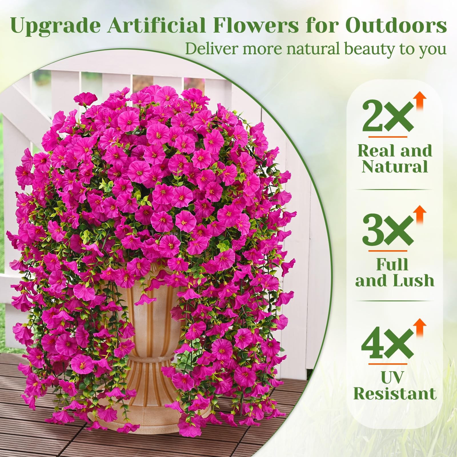 2PCS Artificial Hanging Flowers UV Resistant Faux Petunia Outdoor Porch Patio