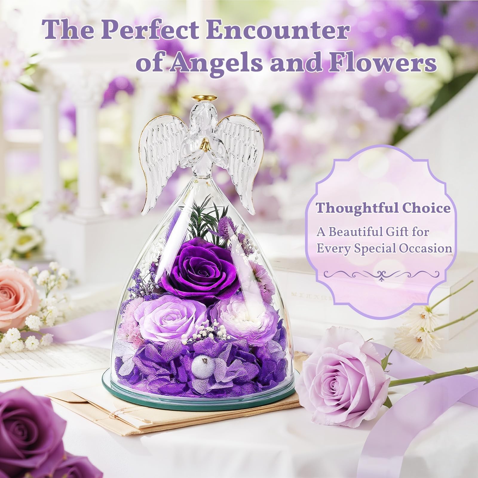 Gifts for Mom, Flowers for Mother’s Day, Preserved Rose in Glass Dome with Li…
