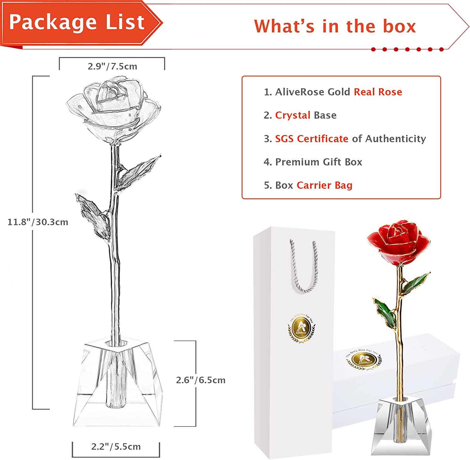 Valentines Day Gift Rose, Long Stem Rose Made from 24K Gold Dipped Real Rose Gif